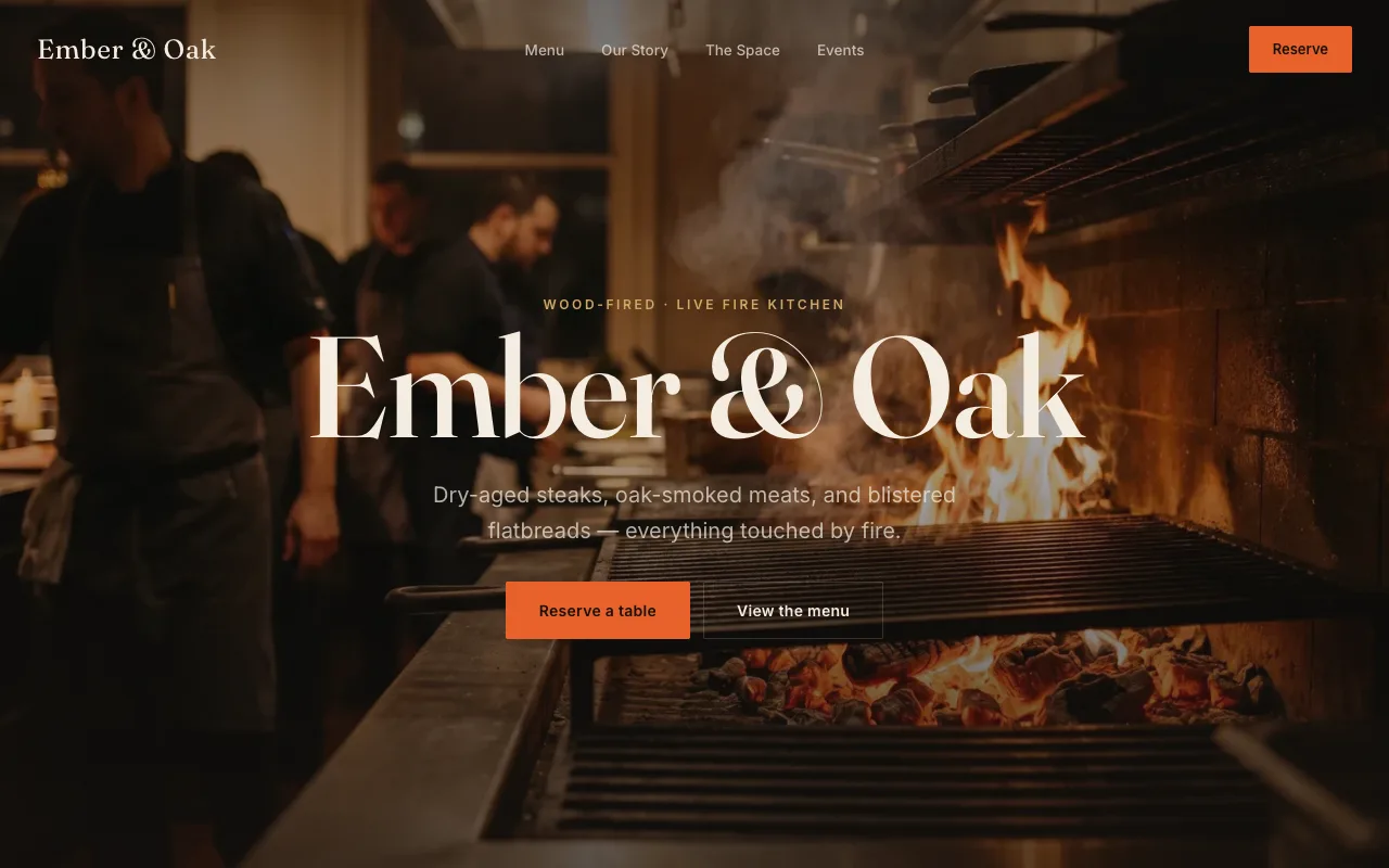 Ember and Oak wood-fired restaurant concept site