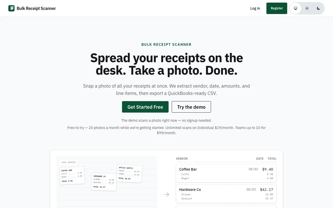 The Bulk Receipt Scanner homepage