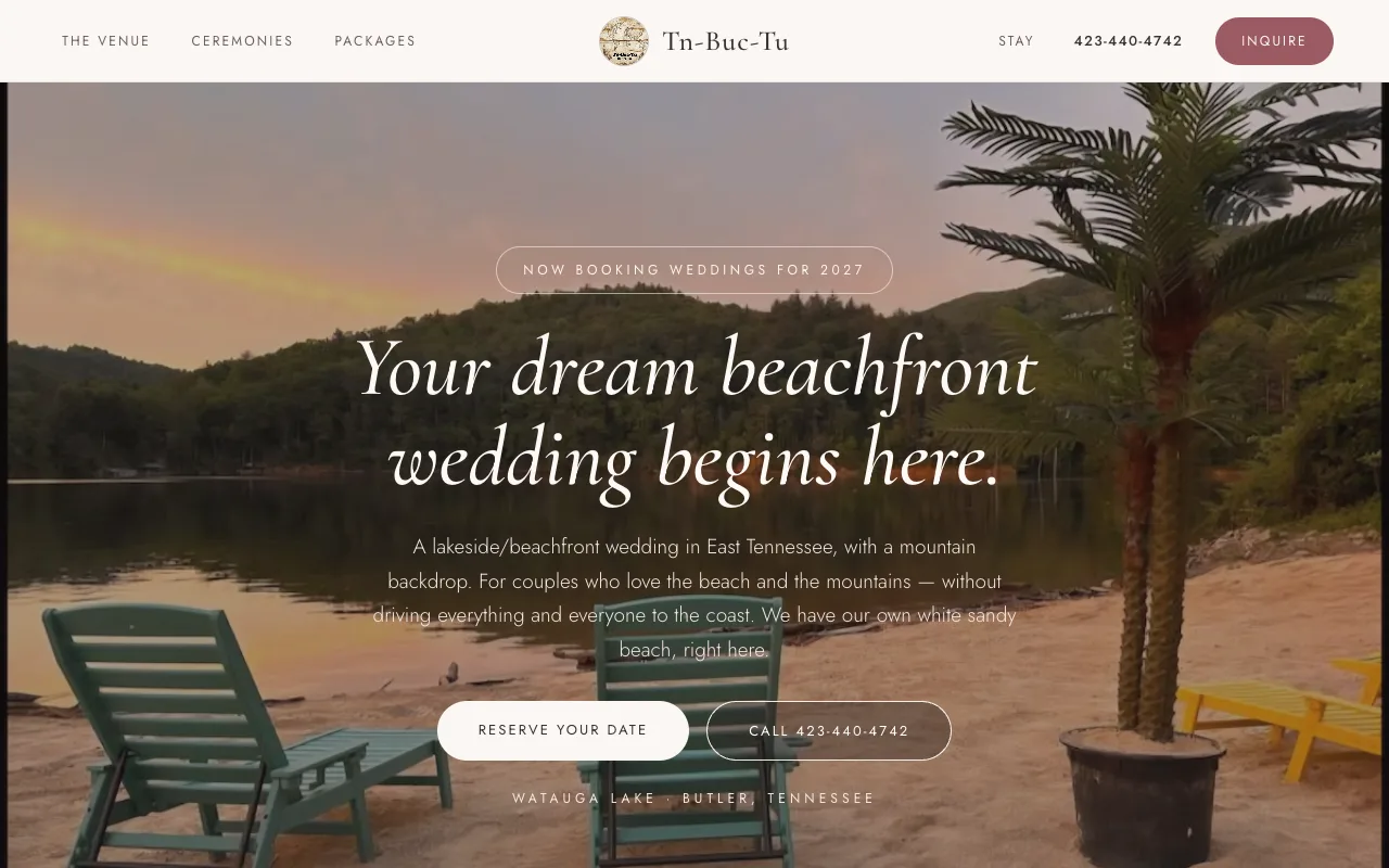 The tnbuctu.com wedding venue homepage